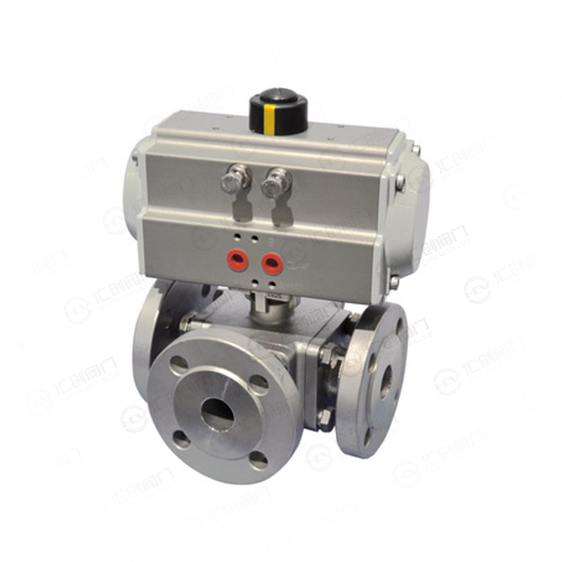 Pneumatic three-way flange ball valve